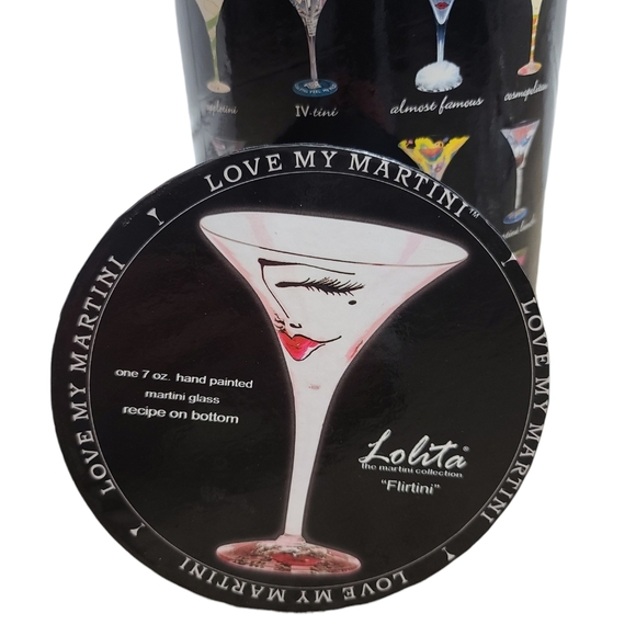 LOLITA NWT "Flirtini" Hand Painted Martini Glass With Recipe On Bottom 7 Oz. - Picture 2 of 11